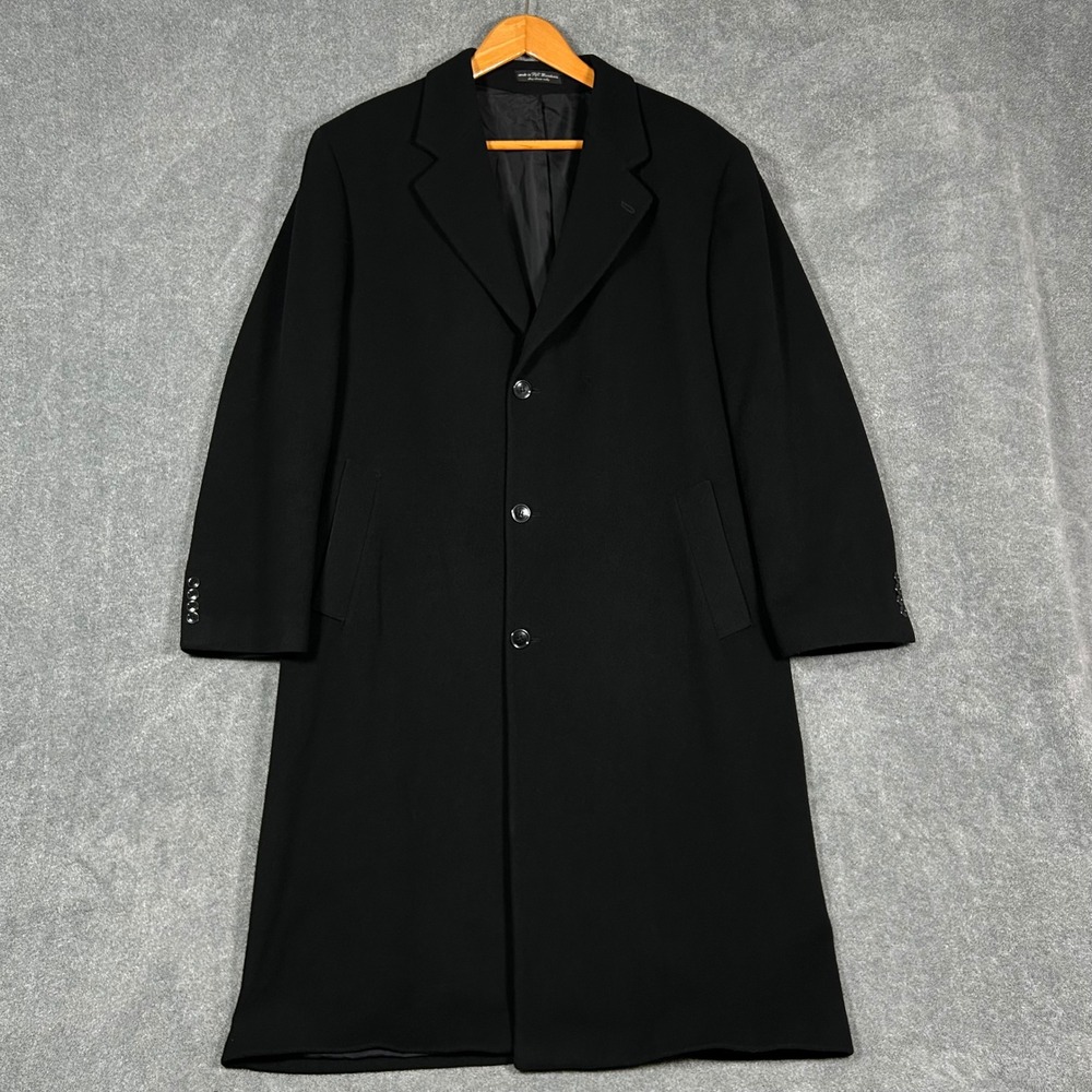 VTG Chereskin Overcoat Long Coat Mens 44R Black Cashmere Blend Italian Fabric